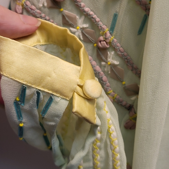 Blank London Pale Green and Yellow Sheer Embroidered Peasant Blouse - Size XS - Picture 7 of 11